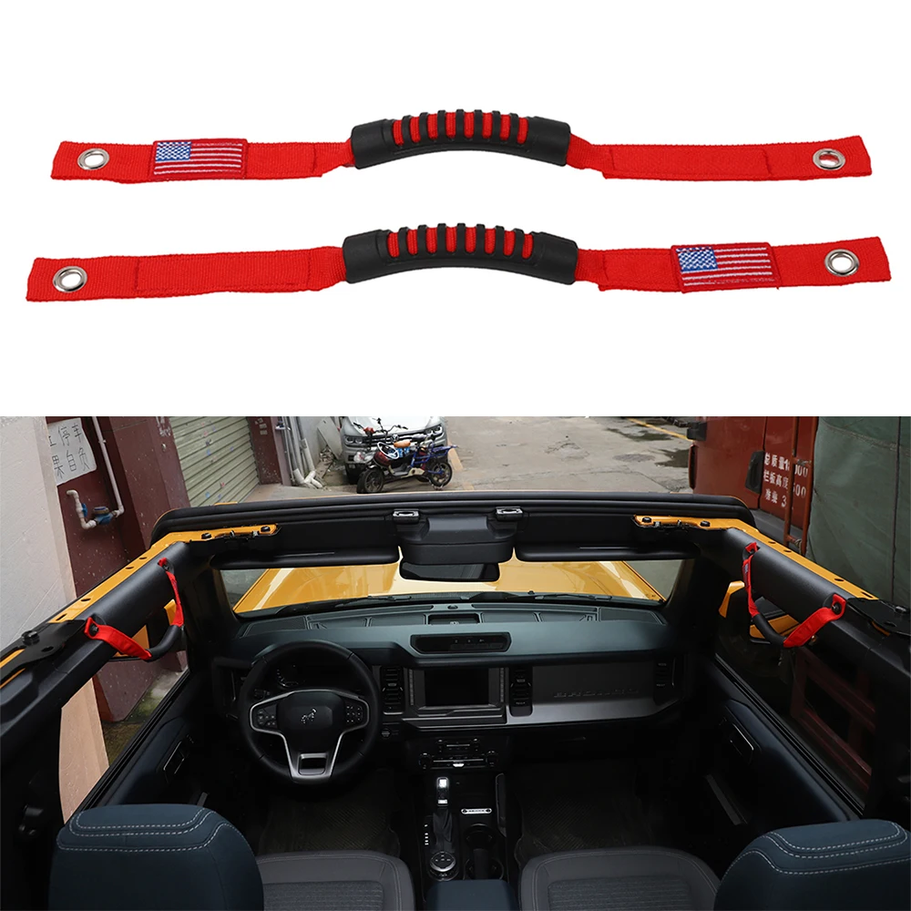 

Car Interior Roof Roll Cage Grab Handle Safety Grip Bar for Ford Bronco 2021 2022 Accessories Oxford Cloth Black Red Blue Green