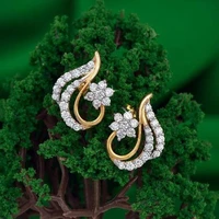 new korea sweet cute flower crystal temperament geometric shiny silver plated gold two color zircon earrings for women girl