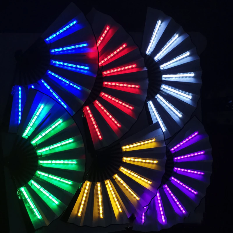 

Foldable Hand Fan With Led Light Glowing Fluorescent Discoloration Fan For Night Performance Dj Bar Club Room Party Decoration
