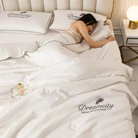 luxury ice silk cool summer quilt set soft comfortable cooling blanket mechanical wash air permeable thin comforter pillowcase