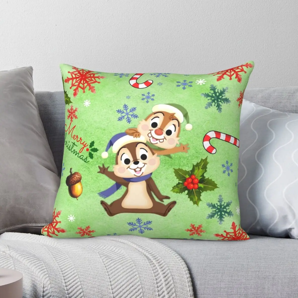 

Happy Squirrel Square Pillowcase Polyester Linen Velvet Creative Zip Decorative Pillow Case Home Cushion Cover 18"