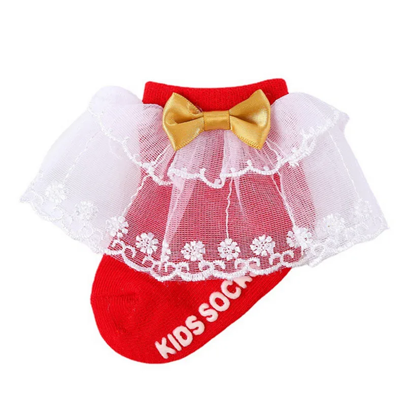 

Newborn Baby Girls Socks Autumn Clothes Cute Sweet Lace Patchwork Bow Letter Soft Lightweight Non-slip Socks Baby Items Clothing