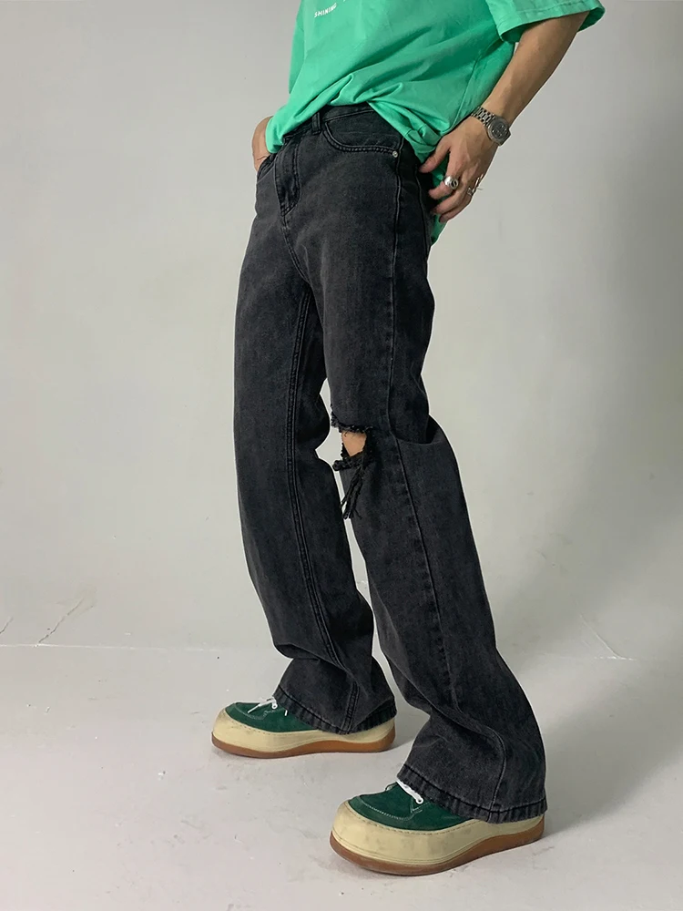 Men's Loose Jeans Black and Gray Tear Jeans Fashion Y2k Pants Men's Casual Straight Pants Ripped Jeans Men Clothing