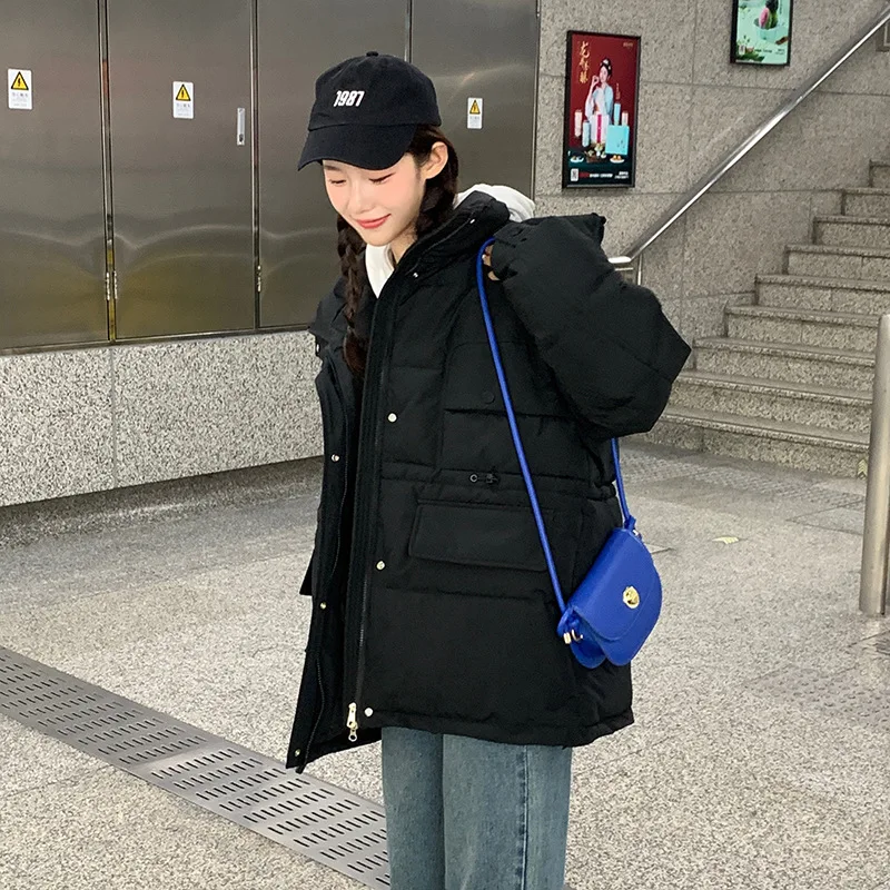 2022 Women Winter Autumn Jacket Cotton Padded Hooded Oversized Loose Female Thick Coat Short Solid Casual Women's Parkas Korean