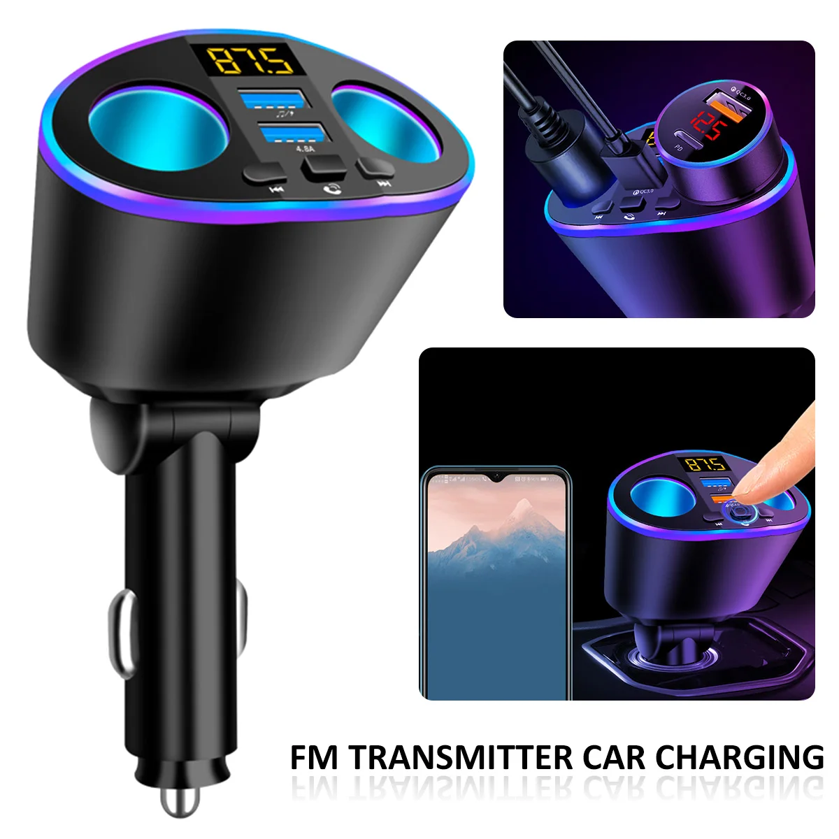 

Новый Bluetooth FM-передатчик для автомобиля 12-24 В, вращение на 160 °, беспроводной Bluetooth 5,0, FM-радиоадаптер, mp3-плеер с 2 USB-портами