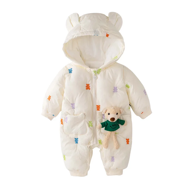 Freely Move Baby Clothes Winter Thickened Cotton Jumpsuit New Newborn Down Clothes Cute Infant Baby Cartoon Print Hooded Romper