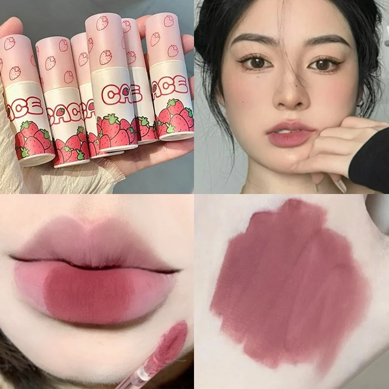 

6 Colors Strawberry Nude Liquid Lipstick Waterproof Matte Lip Gloss Long Lasting Non-stick Cup Lip Tint Makeup Pigment Cosmetics