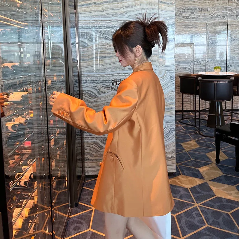 Весенне-осенний винтажный желтый костюм куртка Женский Повседневный офисный