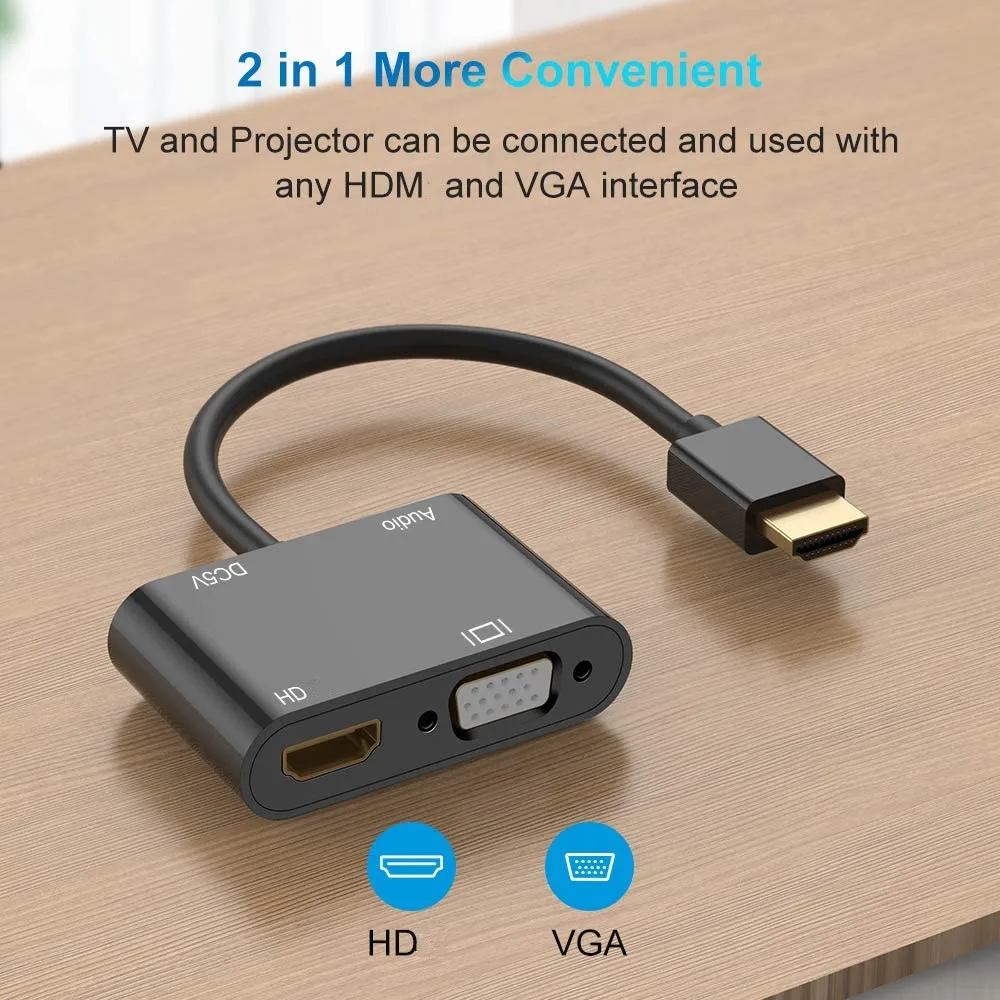 HDMI-совместимый с VGA HD адаптер сплиттер двойной дисплей одновременно аудио для ПК
