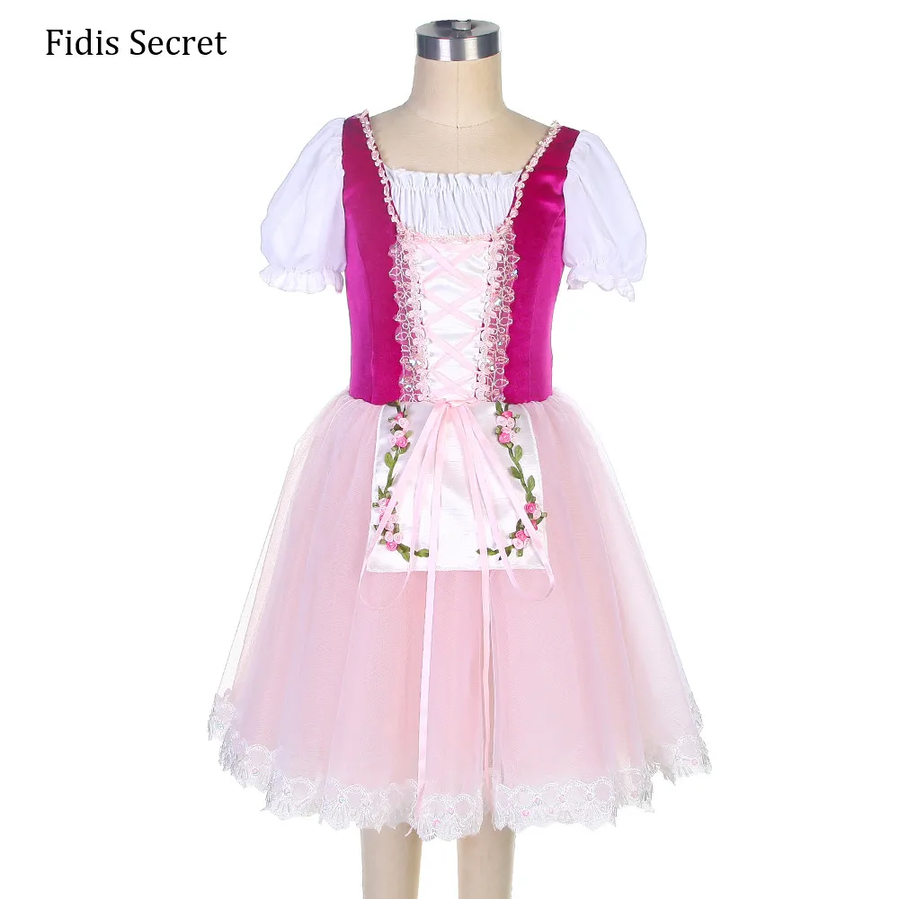 

Pink Velvet Bodice Peasant-style Ballet Tutu,Women/Girls Stage Performance Costumes,Ballerina Dance Competition Romantic Dress