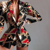 new arrivals autumn womens elegant slim long sleeve blazer and shorts suit leopard print tie dye office ladies two piece suit
