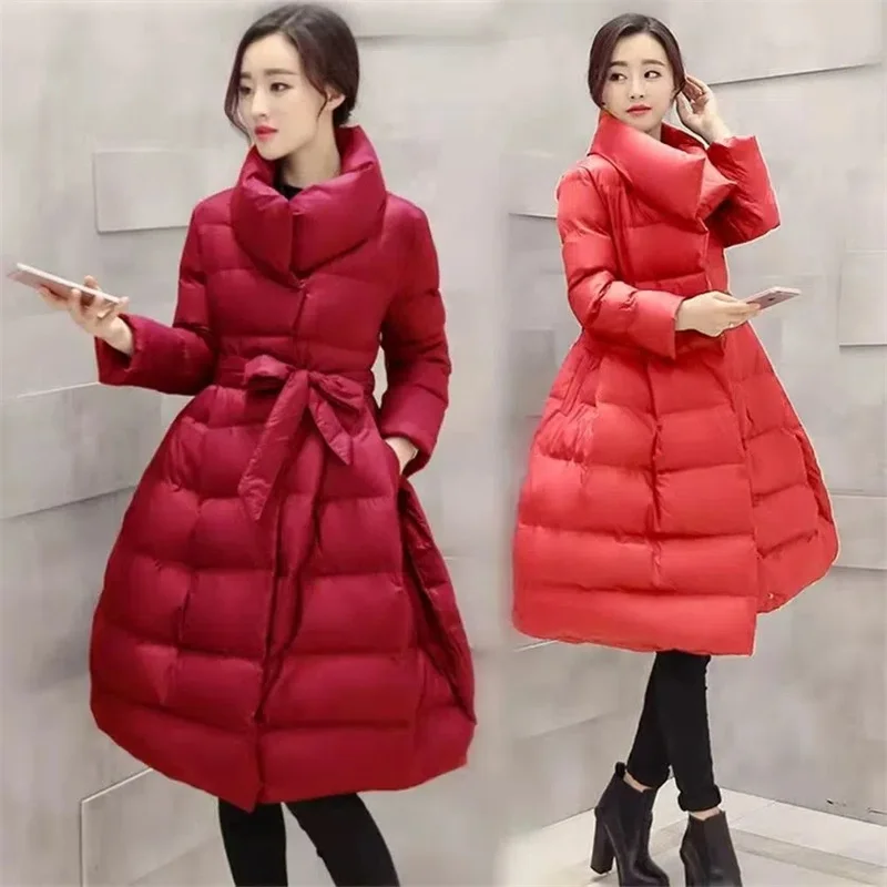 2023 New Fashion Parka Winter Coat Women Jacket Warm Padded Cotton Jacket Long Coats Thicken Parkas Belt Outwear Winter Clothes enlarge