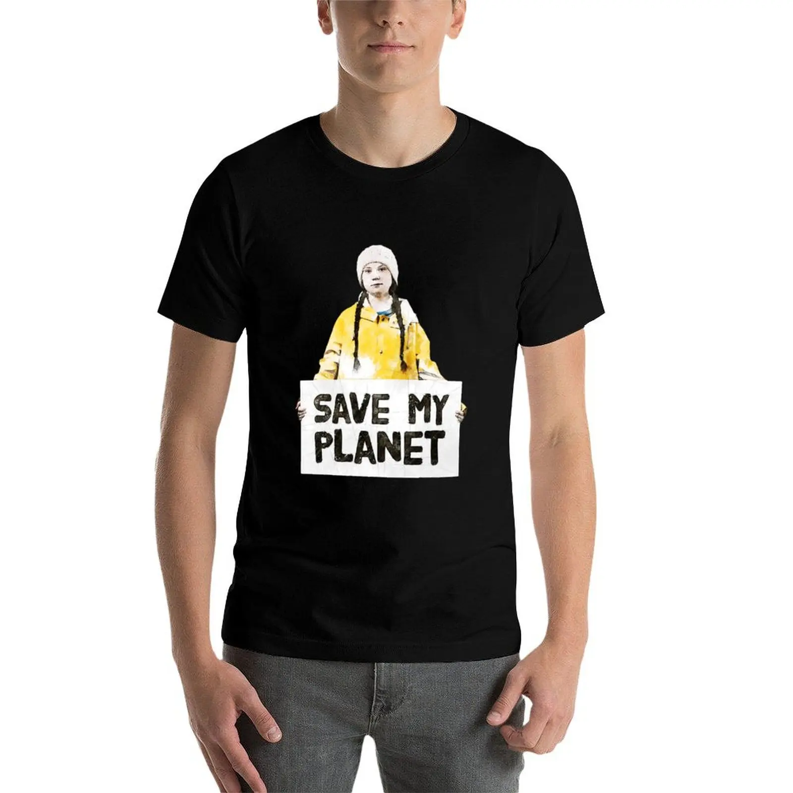 Фото Футболка Save MY Planet - Greta Thunberg, мужская футболка из 100% хлопка, мужская футболка с графическим принтом в стиле винтажного аниме, футболка №3