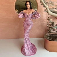 xijun sparkly sequin mermaid prom dresses puff sleeves sweetheart pleat ruched%c2%a0evening dress weeding party gown 2022