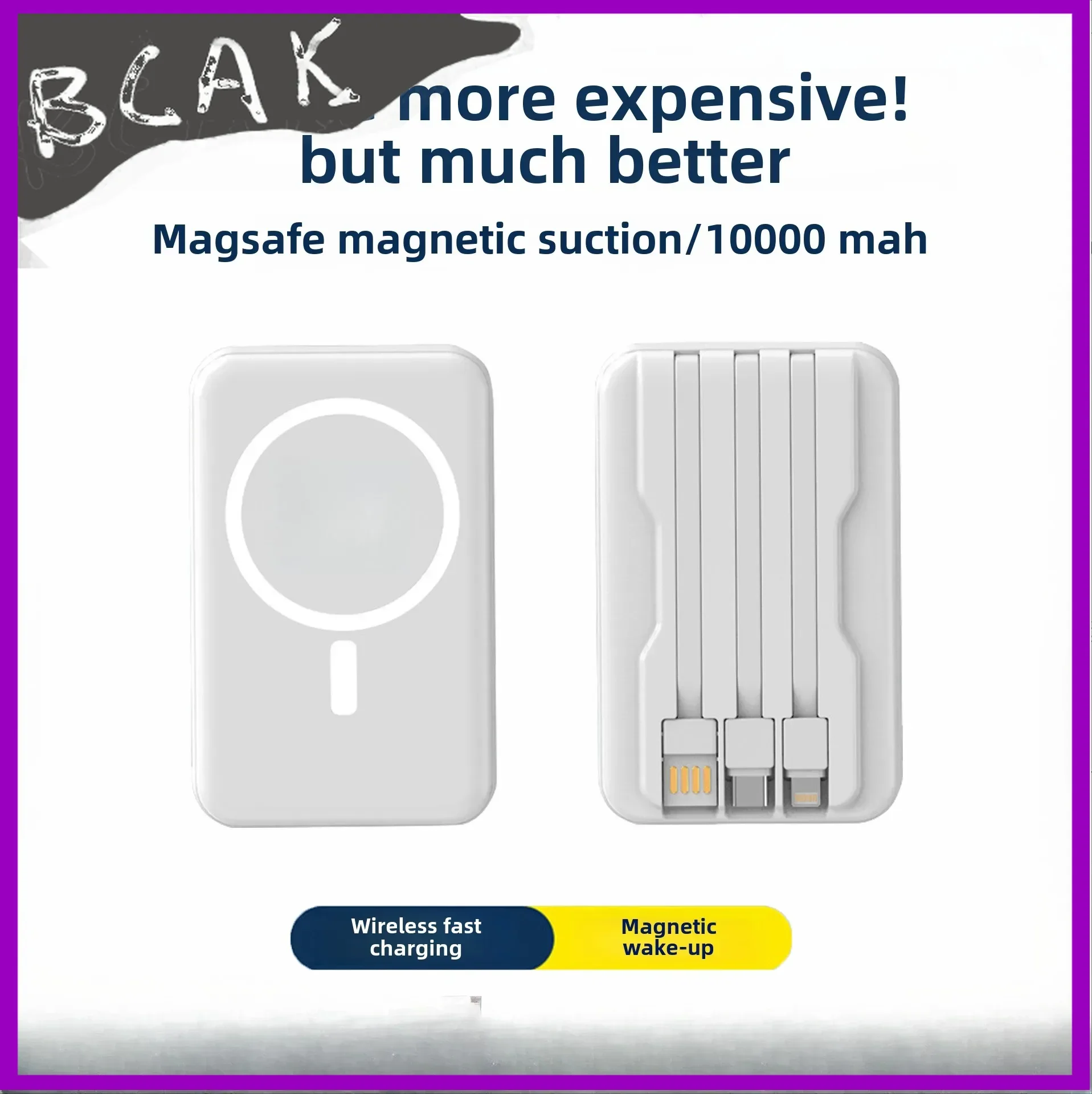 Фото Качественный магнитный беспроводной аккумулятор Magsafe, 10000 мАч, автономный кабель, сверхбыстрая зарядка, мобильный источник питания BCAK №1