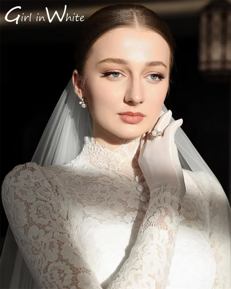 Винтажные кружевные свадебные платья трапециевидной формы с длинными рукавами и
