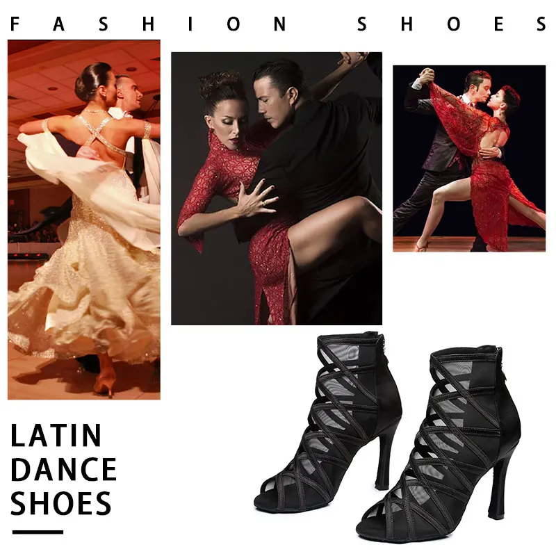 SWDZM New High Top Dance Shoes Woman Ballroom Latin Jazz Dance Booots Mesh High Heels Salsa Dancing Shoes Ladies Summer Boots