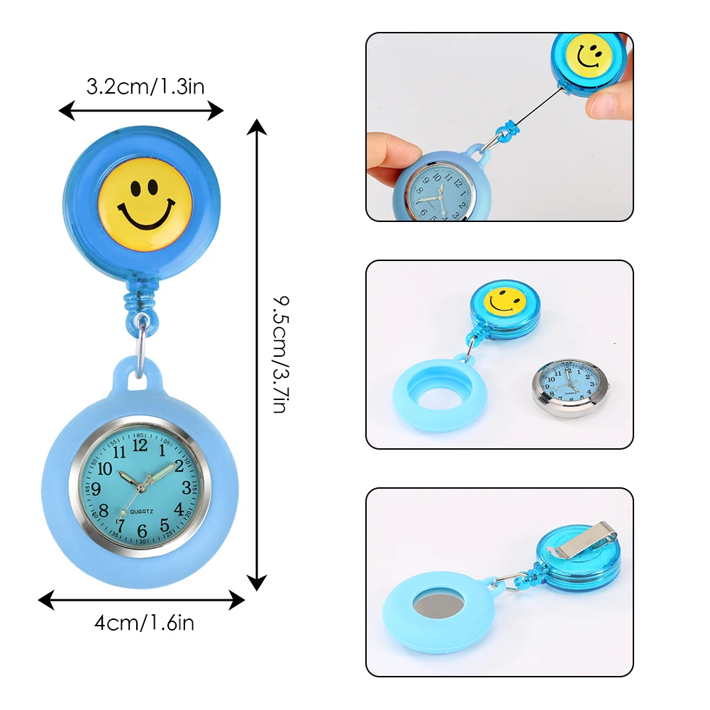 2PCS Nurse Watch Set with Clip-on Cute Smiling Brooch Pendant Hanging Pocket Watch Medical Led Flashlight Penlight for Doctor