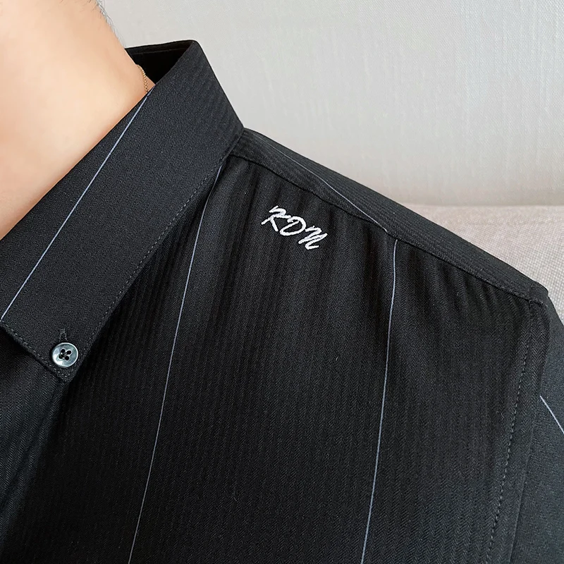 Striped Men's Shirts 2021 Autumn Embroidery Long Sleeve Casual England Business Shirt Slim Streetwear Social Party Male Clothing