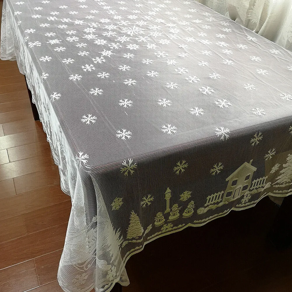 

Table Cover Tablecloth Christmas Elk Embossed Lace Home Decoration Kitchen Party Rectangle Snowflake Tablecloth