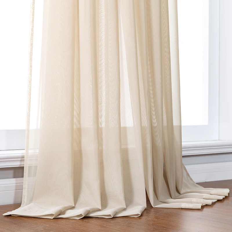

Beige Luxurious Tulle Curtains for Living Room Bedroom Decoration Modern Chiffon Solid Sheer Window Voile Kitchen Curtain