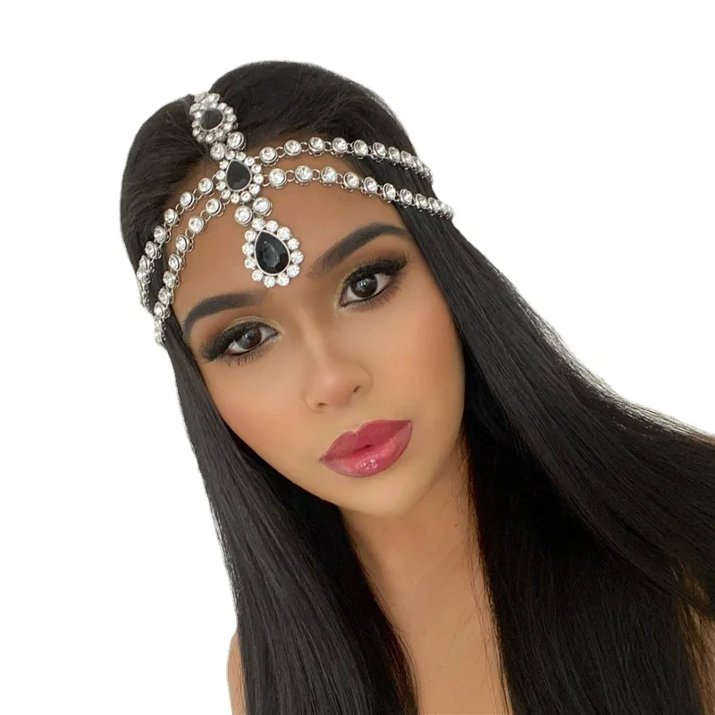 Женская цепочка с подвеской-капелькой, черная двухслойная подвеска на лоб, аксессуары для волос