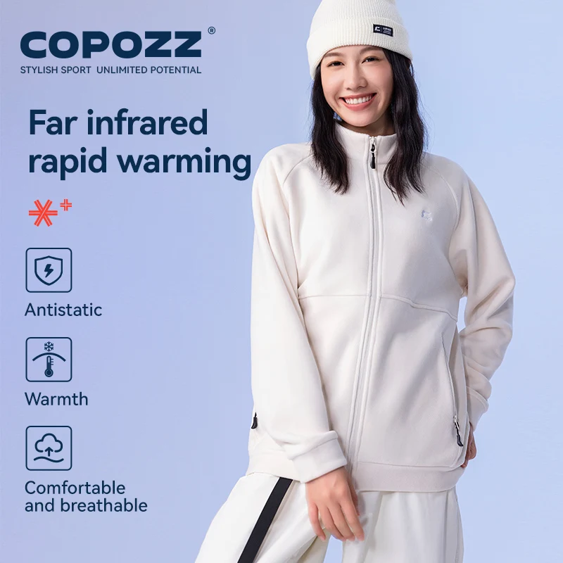Фото COPOZZ зимняя флисовая куртка для мужчин и женщин, теплая флисовая однотонная толстовка, пальто, мягкие уличные куртки на молнии с карманами №2