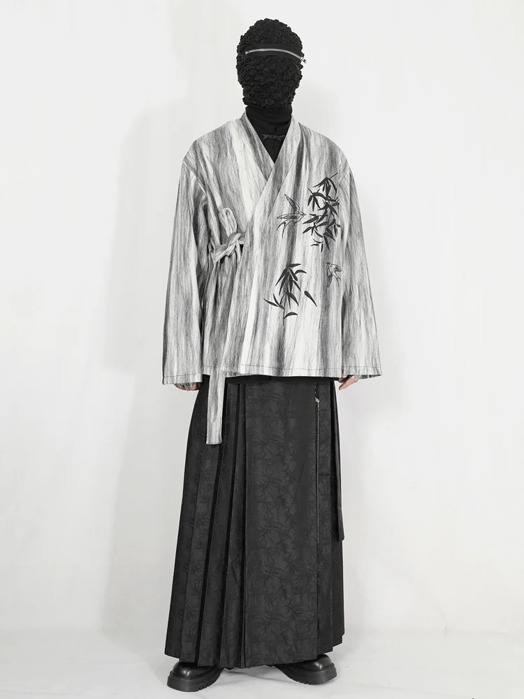 Новое китайское мужское шерстяное пальто Hanfu улучшенной версии с вышивкой