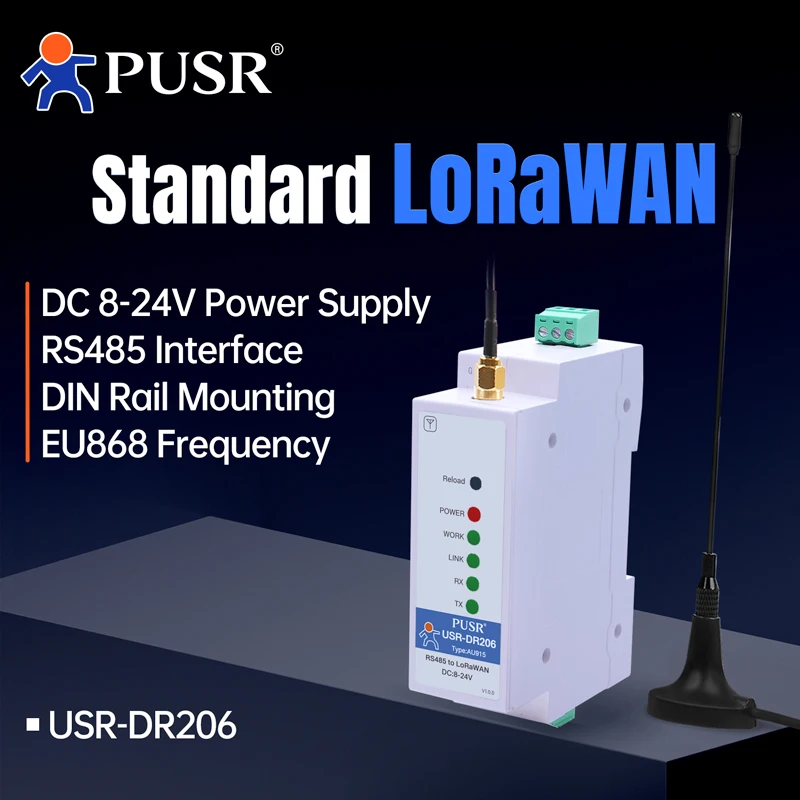 

PUSR DIN-рейка Последовательный преобразователь RS485 в LoRaWAN Конфигурация концевого узла LORaWAN Стабильные и надежные данные USR-DR206