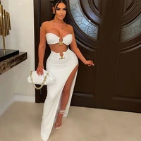 sexy high split 2 pieces dress sets women clothing set strapless crop top and long skirt set elegant party club birthday outfits