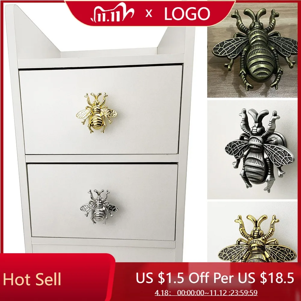 

American Retro Bee shape Solid Brass Furniture Handle Door Knobs and Handles for Cabinet Kitchen Cupboard Drawer Pull Home Decor