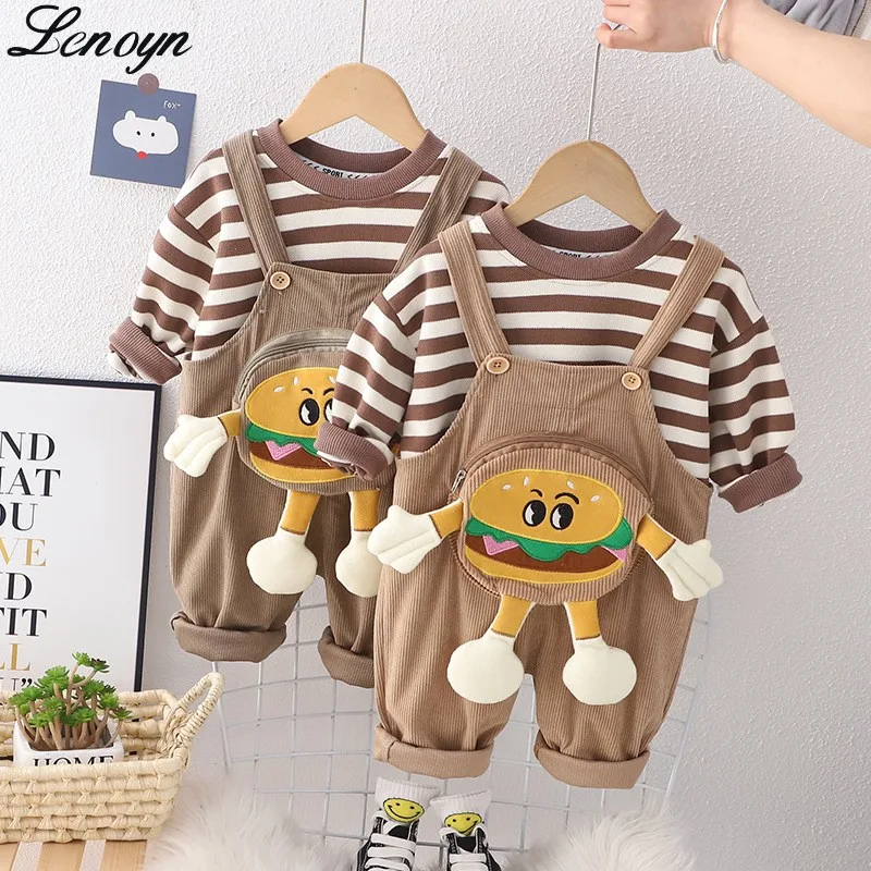 

Lenoyn Весенние Новые повседневные брюки с ремешком для мальчиков комплект из двух предметов для мальчиков с круглым вырезом полосатый комплект с длинным рукавом гамбургера