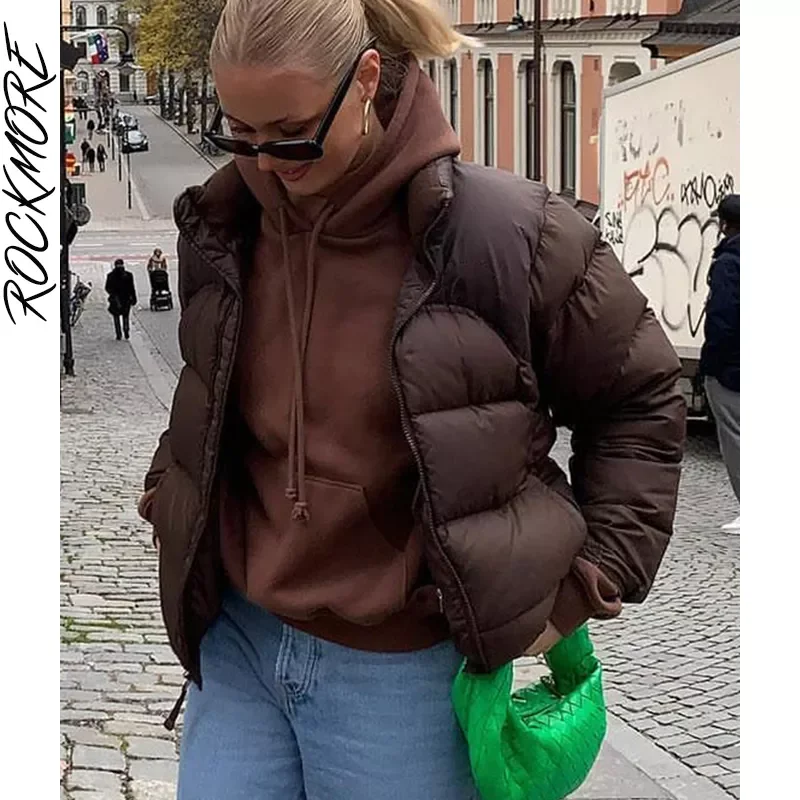 

2023New Winter Thick Warm Parkas For Women Brown Cotton Coats Femme Zipper Down Jackets Female Ladies Fashion Solid Outerwear