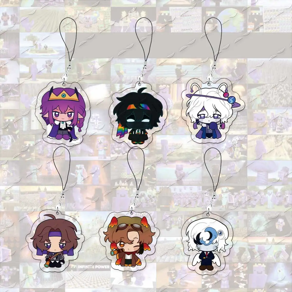 Фото Акриловые подвески для телефона Unstable Universe Chibi: SMP ParrotX2, Wemmbu, SpokeIsHere. Маленький кулон-брелок для телефона, цепочка для ключей, подарок для фанатов. №1