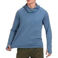 fishing shirt solid color hooded men thin lightweight stretchy thumb hole top for outdoor hiking climbing cycling