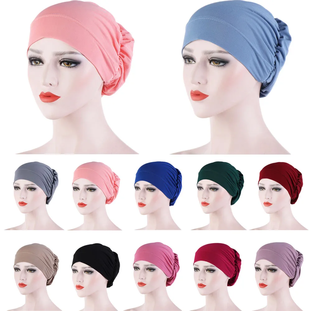 

Muslim Turban Elastic Hat Inner Hijab Chemo Caps Islamic Underscarf Bonnet Hat Beanies Female Headwrap Turbante Mujer Headcover