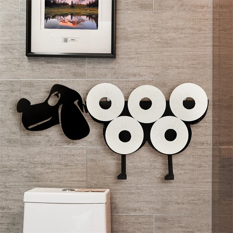 

Funny Sheep Cat Dog Roll Toilet Paper Holder Wall-mounted Pig Animals Metal Free-standingTissue Storage Rack Home Decorative