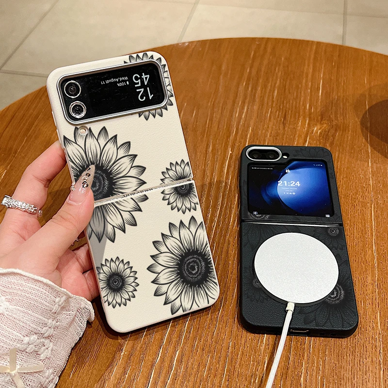 Чехол с рисунком подсолнуха для Samsung Galaxy Z Flip6 Flip5 Flip4 Flip3 магнитный чехол Magsafe