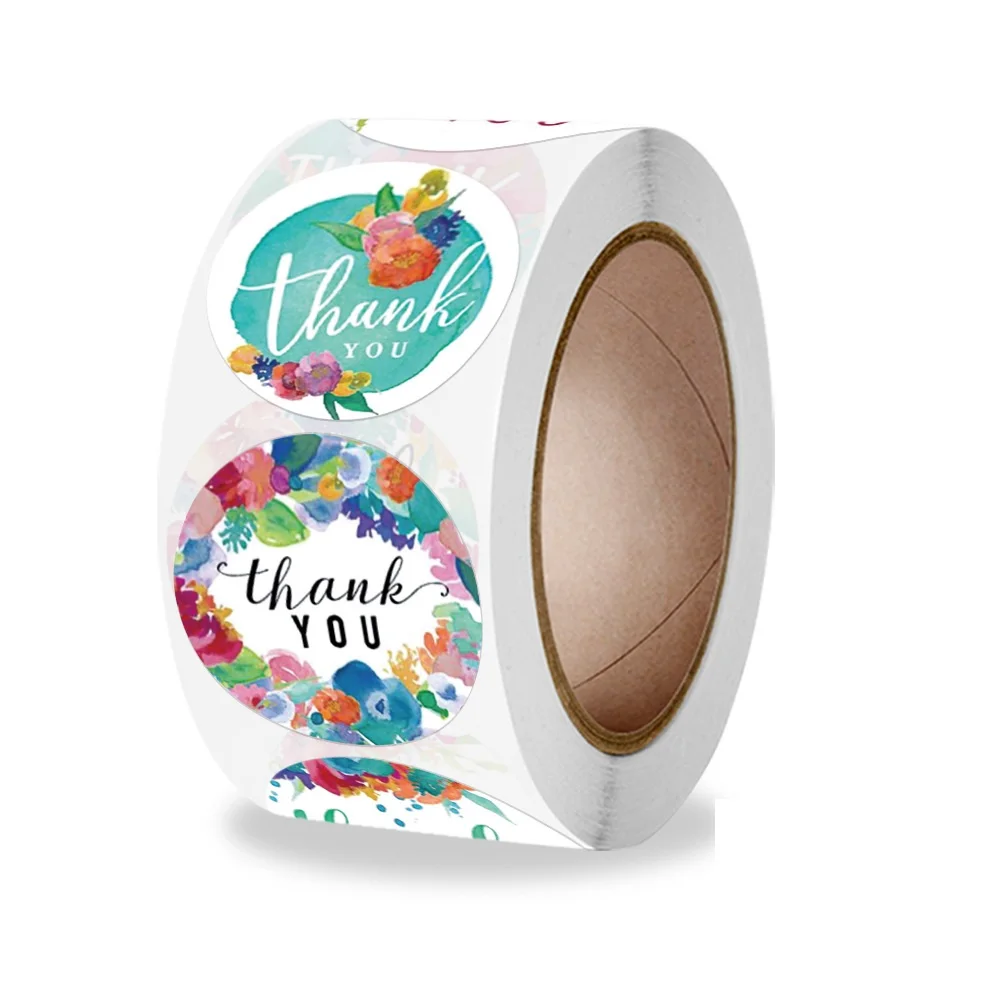 

50-500pcs 6 styles Thank you stickers, sealed labels round flowersmulti-color labelsstickershandmade stationery gift sticker