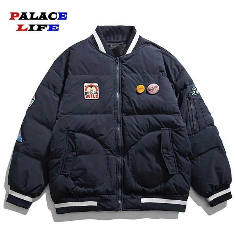 Winter Baseball Parkas Jacket Men Streetwear Retro Patch Thicken Warm Padded Coat Harajuku Fashion Loose Jackets 2022
