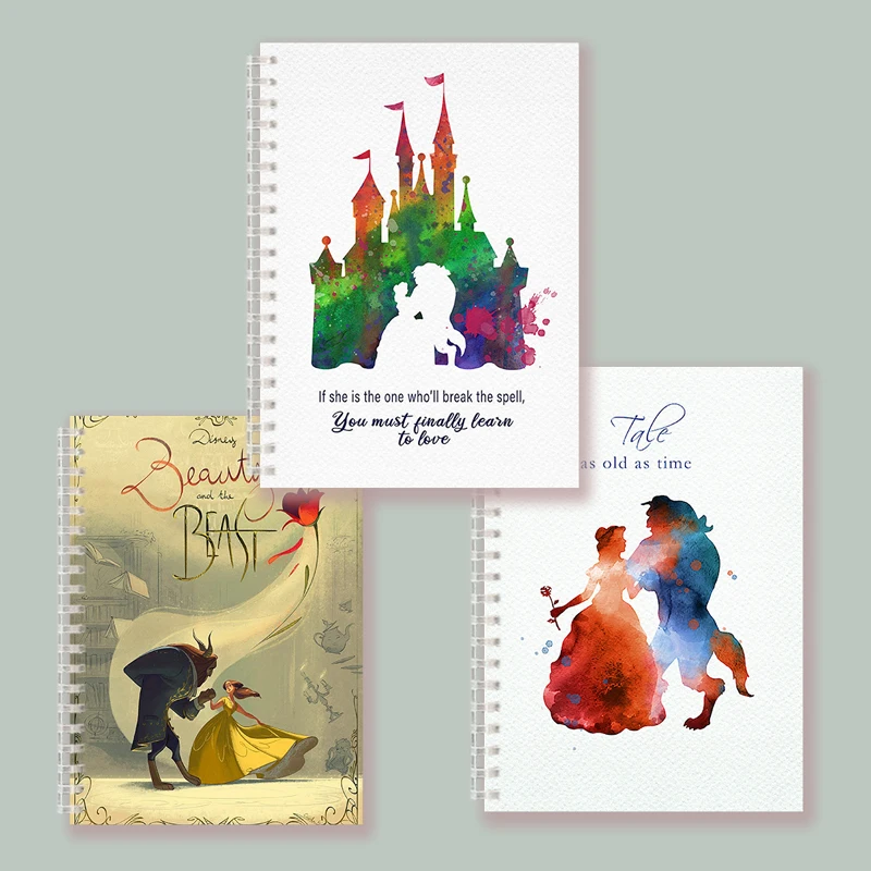 

A5 Spiral Notebook Cartoon Beauty And The Beast Belle Rose Quote Note Book Figure Art Print Paintings Writing Pad Stationery