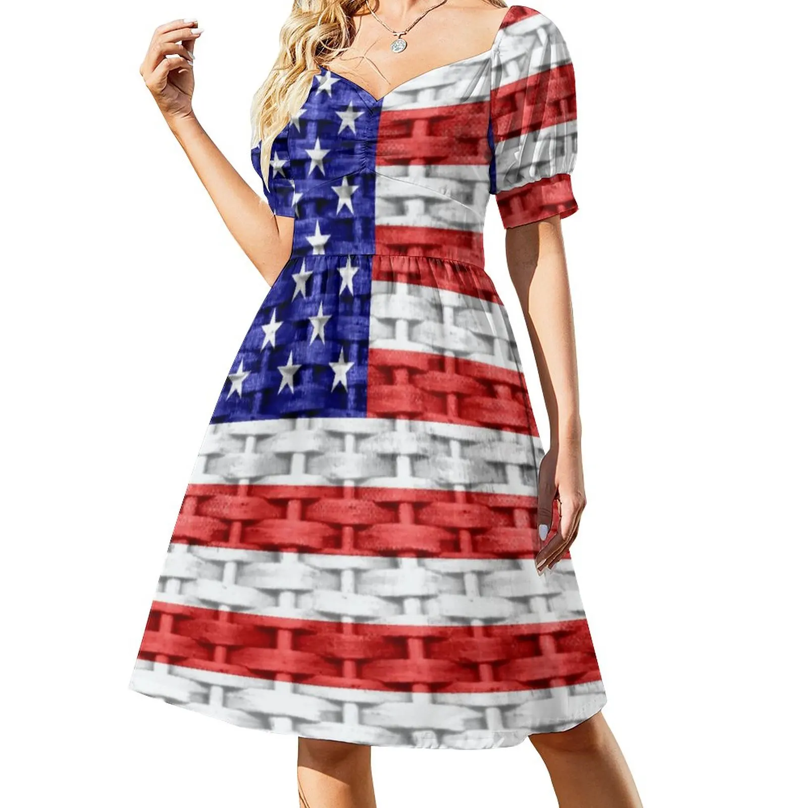 

American USA Flag Casual Dress Stars Print Aesthetic Dresses Sexy V Neck Vintage Pattern Dress Large Size