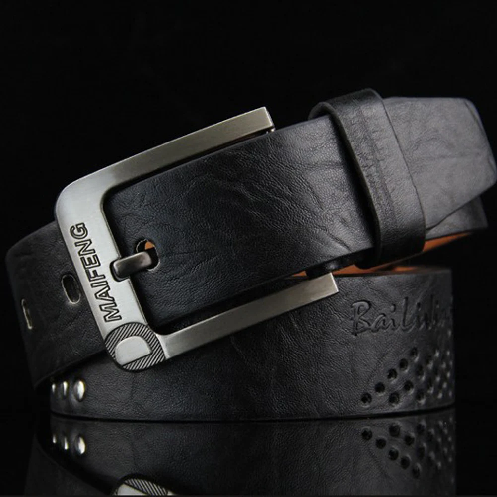 

New Genuine Leather Men's Belt Fashion Pin Buckle Letters Brown Jeans Belt Vintage Waistband High Quality Jeans Belt For Men