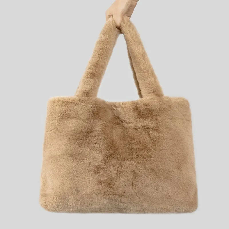 

2023 Winter New Women's Handbags Plush Cute Khaki Handbags Fashionable Versatile Simple Large Capacity Commuter Tote Bags