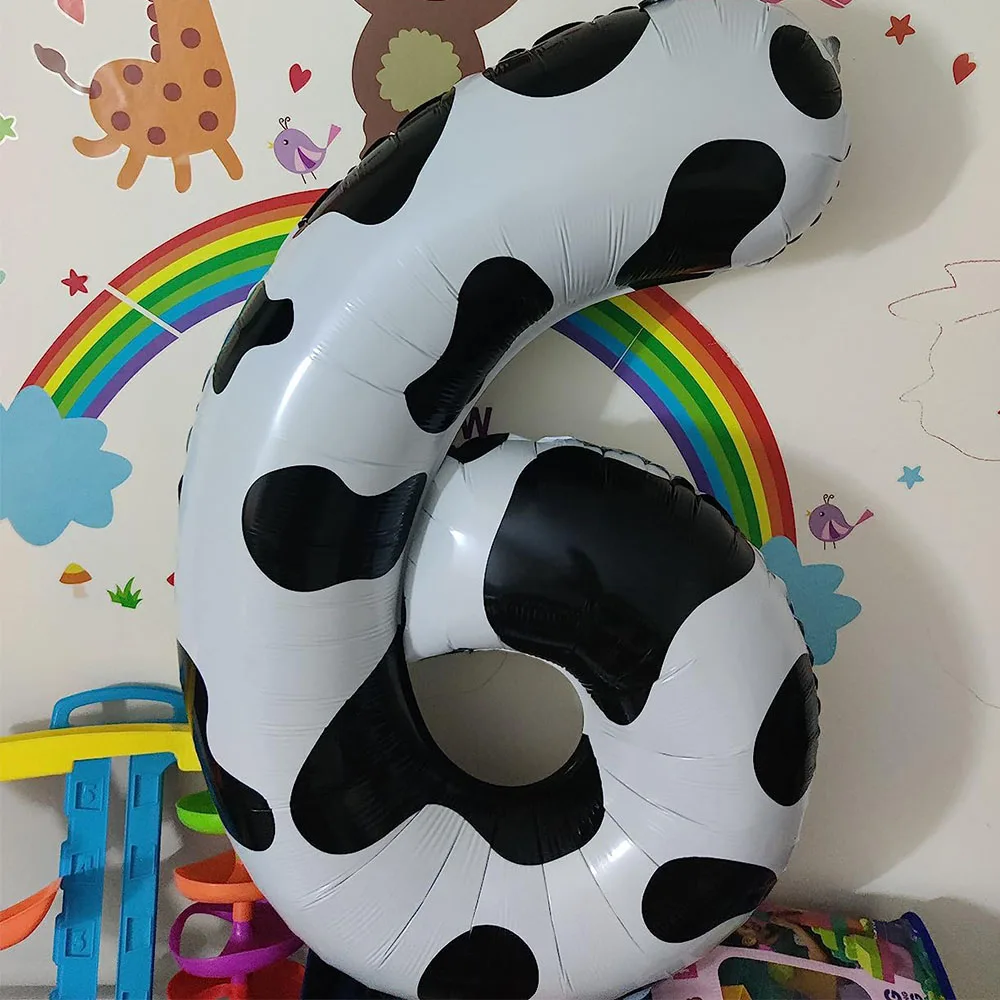 

40 inch Cow Farm Theme 40inch Large Cow Print Number Balloon 1 2 3 4 5 6 7 8 9 Figures Foil Ballon Kid Birthday Party Decoration