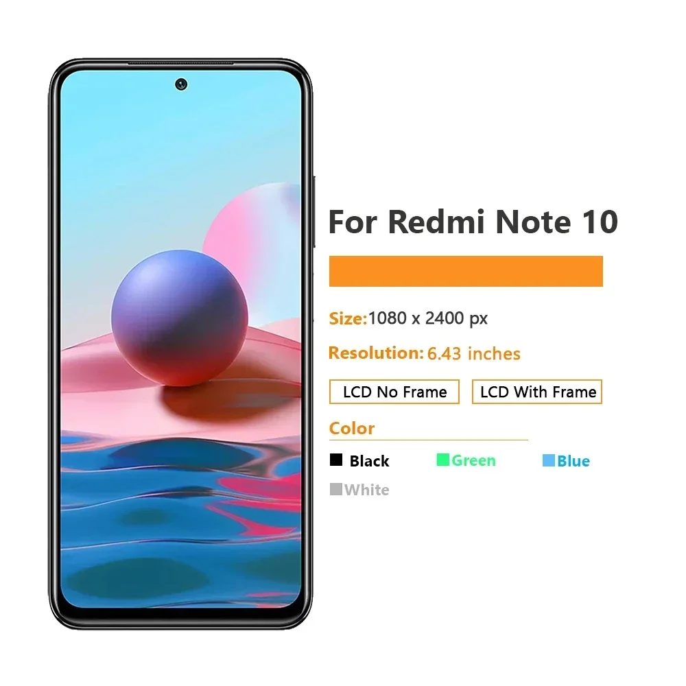 6 43 '' oled для Xiaomi Redmi Note 10 4g ЖК-дисплей M2101K7BG M2101K7BI M2101K7BNY M2101K7BL Замена дигитайзера