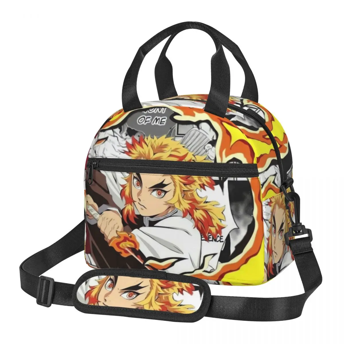 

Demon Slayer Japanese Lunch Bag Rengoku Kyojuro Vintage Lunch Box For Adult Travel Convenient Cooler Bag Print Tote Food Bags