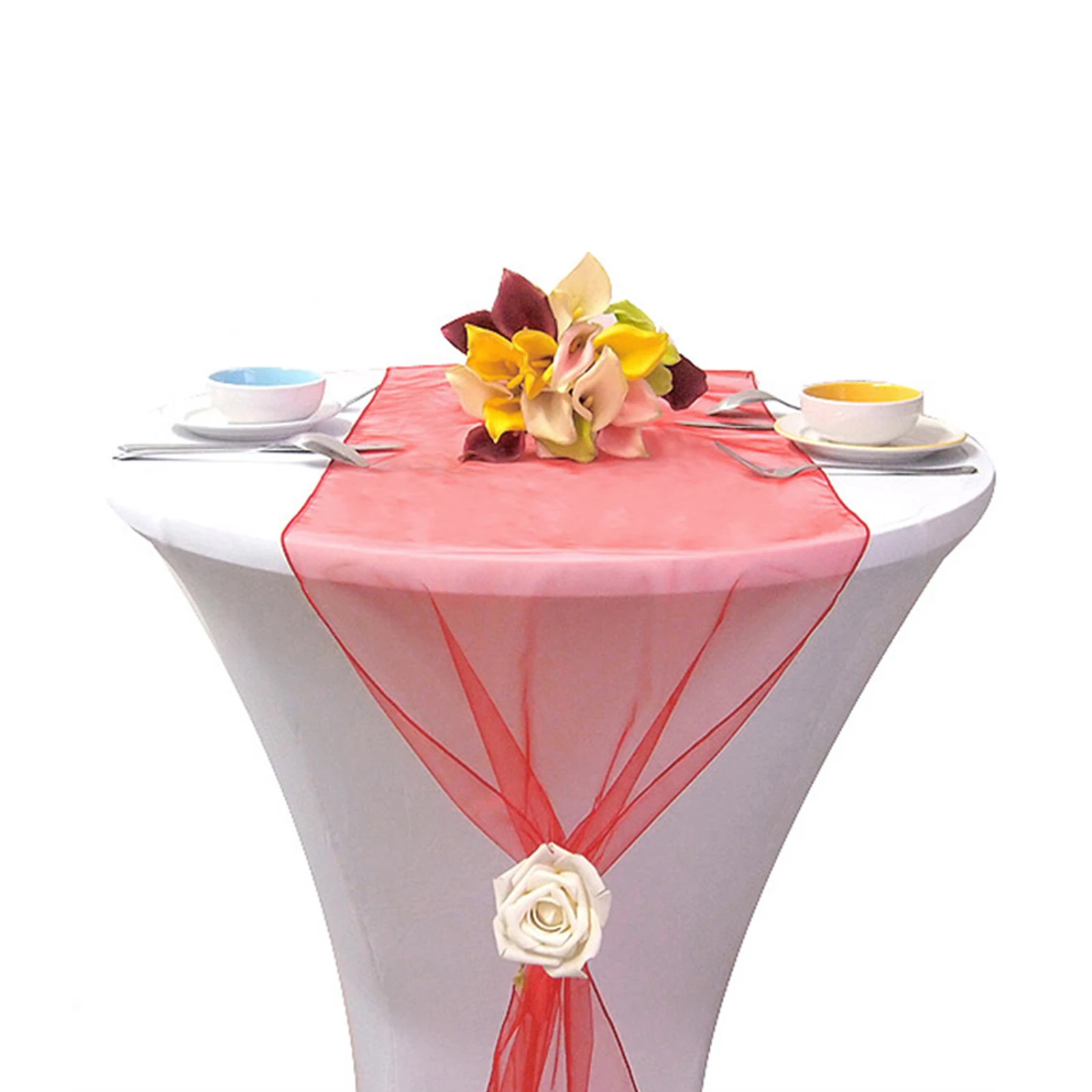 Полупрозрачная скатерть органза из тюля прозрачная марлевая оправа бант