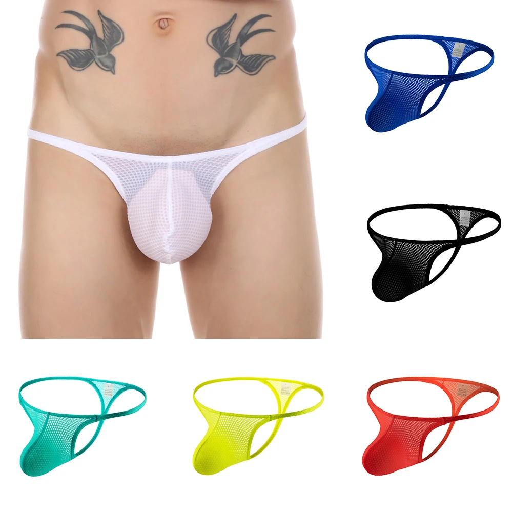 

Mens Hollow Breathable Thong Mesh See-Through Pouch Panties G-String Briefs Sexy Underwear T-Back G-string Gay Knicker Open Butt