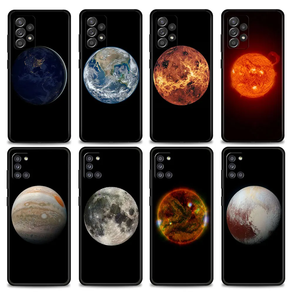 

Phone Bumper For Samsung Galaxy A12 A52 A51 A71 A32 A21s A02s 5G A31 A72 Case Silicon Funda Soft Coque Solar Eclipse Earth Moon